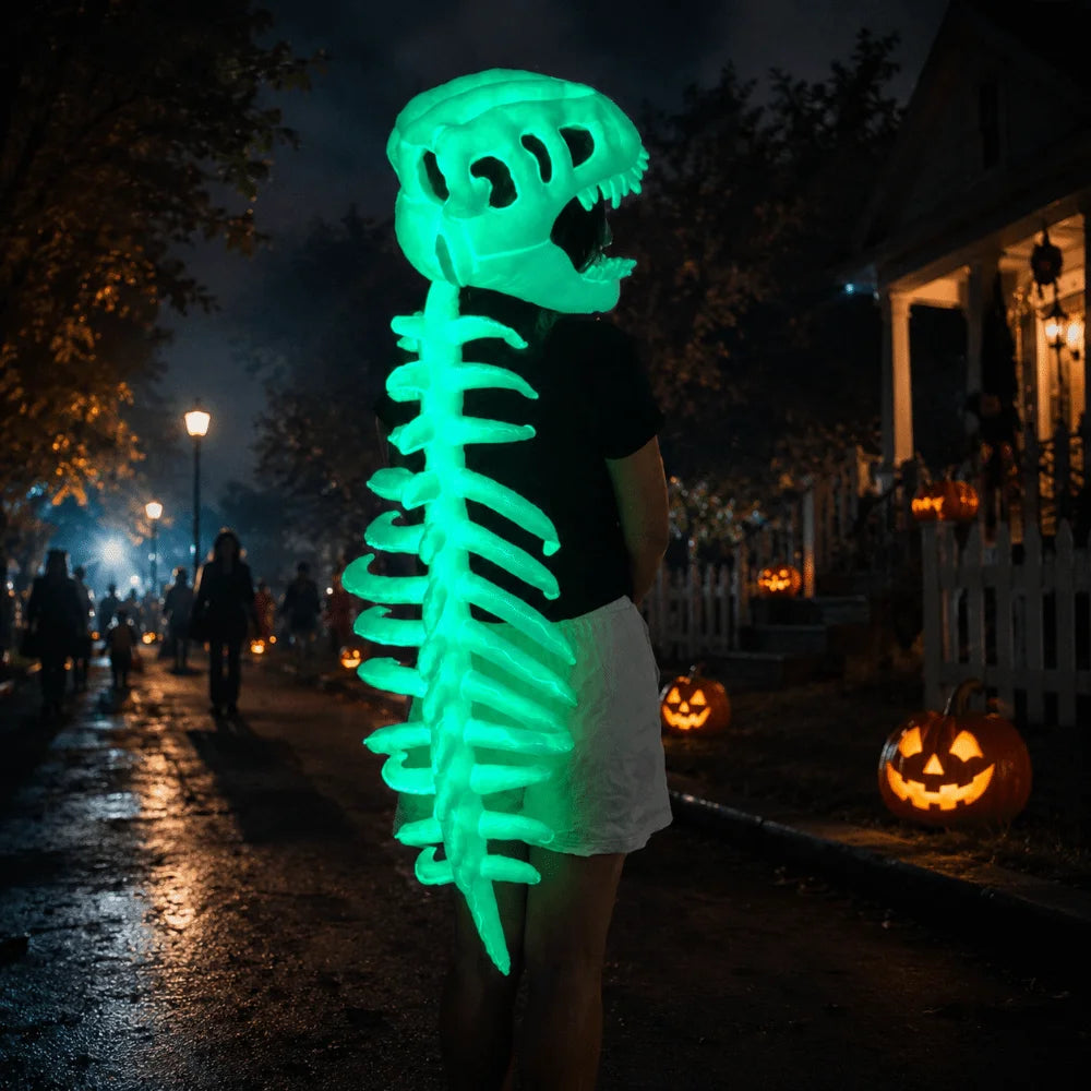 Luminous Dinosaur Skeleton Mask Headgear 3D 75/116CM Plush Dinosaur Costume Glow in The Dark Sound Funny Cosplay Headwear