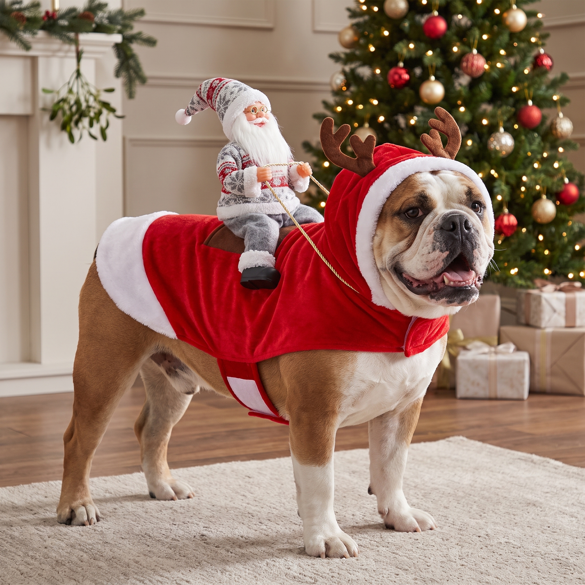 Santa Rider Dog Costume – Funny Christmas Pet Outfit