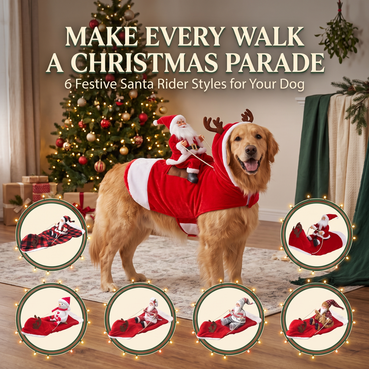 Santa Rider Dog Costume – Funny Christmas Pet Outfit