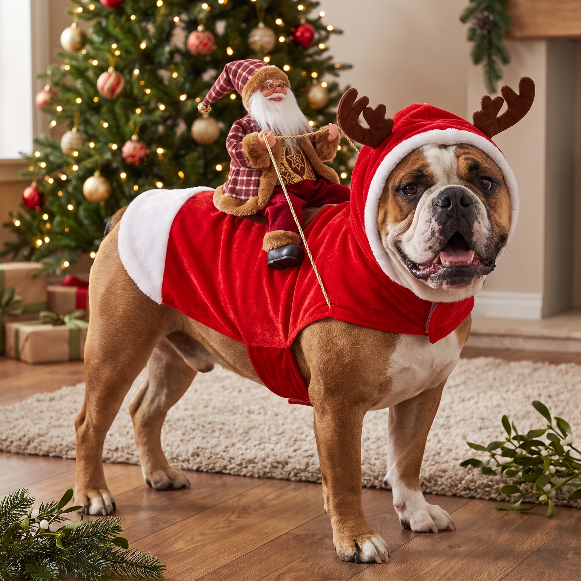 Santa Rider Dog Costume – Funny Christmas Pet Outfit