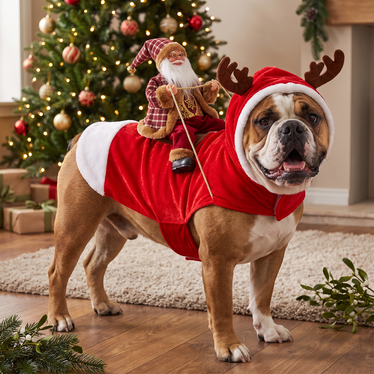 Santa Rider Dog Costume – Funny Christmas Pet Outfit