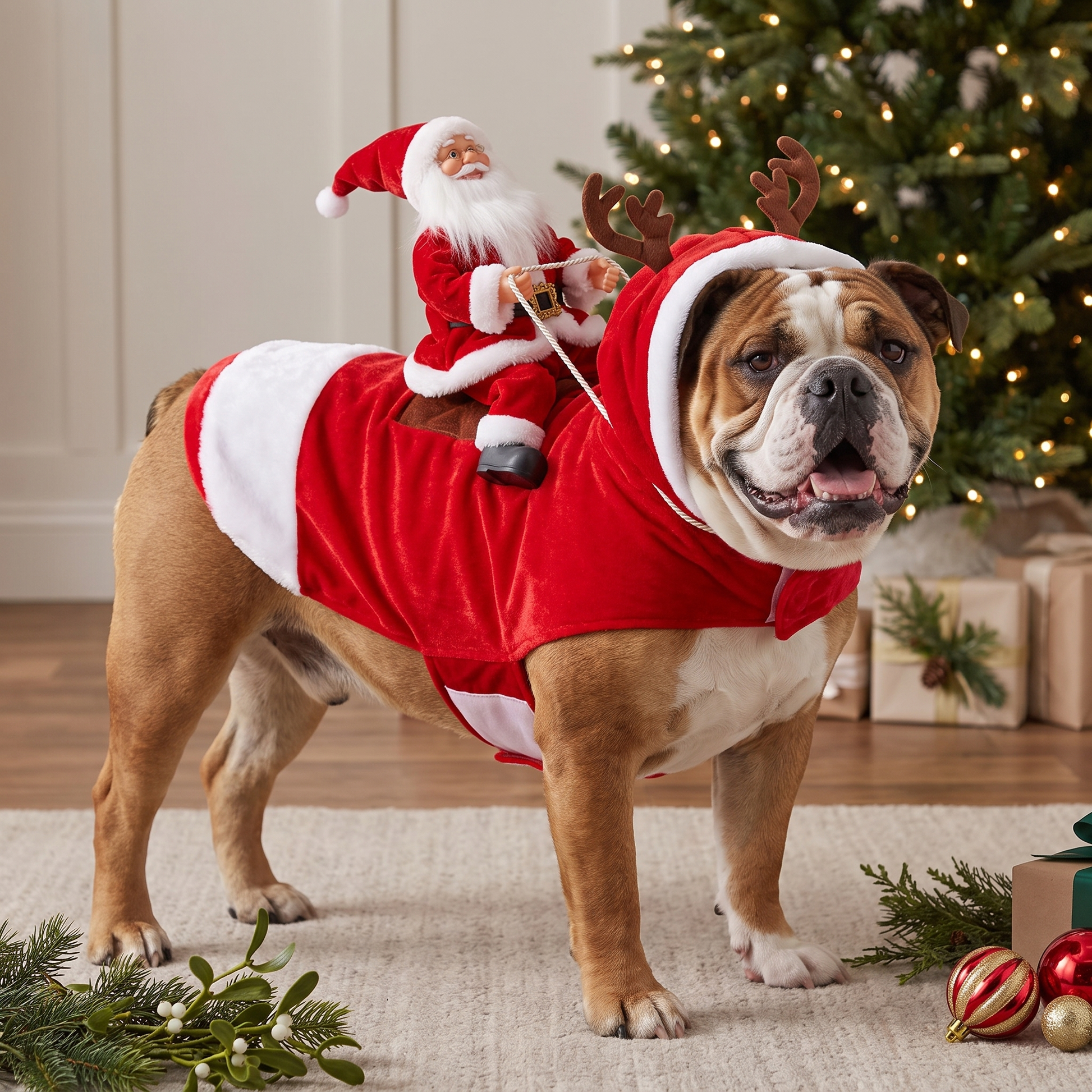 Santa Rider Dog Costume – Funny Christmas Pet Outfit